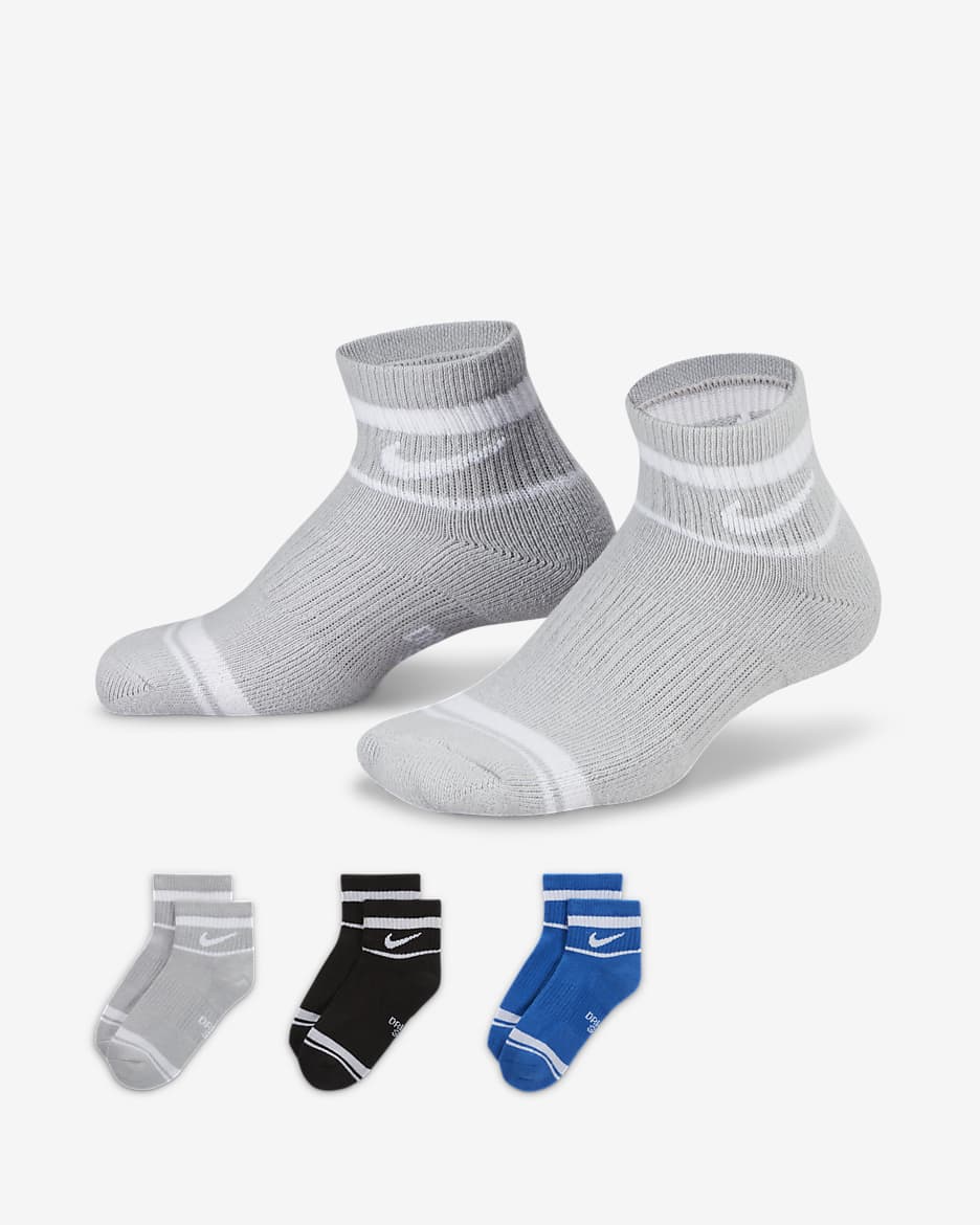 Nike Everyday Big Kids Cushioned Ankle Socks 3 Pairs